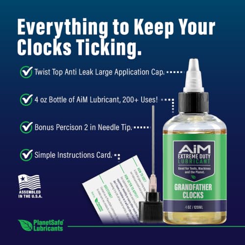 AiM Clock Oil & Cleaning Kit - 4 oz - High-Performance Clock Oil for Grandfather Clocks - Includes Pen Oiler - Essential for Antique Clock Care & Maintenance - Made in the USA - size: 4 oz Clock Oil