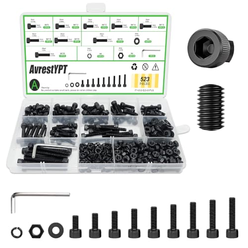 523 Pcs M4 x 8/10 /12/14 /16/18 /20/30 /40mm Socket Head Screws M4 Long Screws Metric Screws Bolts Washers Nuts Kit Machine Screw Assortment Kit 12.9 Grade Alloy Steel Fully Threaded for Furniture - size: M4x8/10/12/14/16/18/20/30/40mm-523Pcs