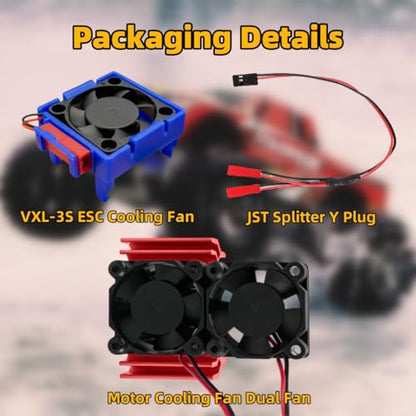 VXL-3s ESC Cooling Fan and Motor Cooling Fan Dual Fan Set Compatible with 1/10 Traxxas Slash 4×4 VXL Rustler 4X4 Stampede 4X4 Hoss 4×4 Velineon VXL-3s Heat Sink,Red - color: Red