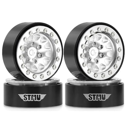 1.3" Aluminium Beadlock Wheels, RC Crawler Upgrade Parts for TRX4M SCX24 1/24 1/18 Scale RC Crawler Cars (Silvery) - color: Silvery
