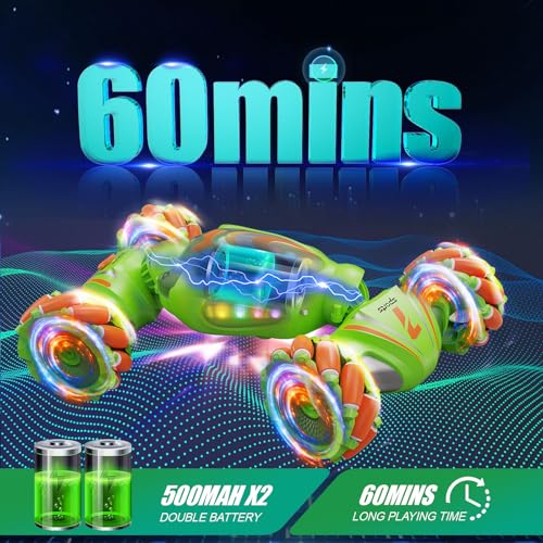 Nicella Remote Control Car, RC Cars for Boys, Gesture Stunt with Light & Music, 4WD, 360° Rotating, 2.4Ghz Remote Control Car Toys, Birthday Gift for Kids Age 6+ (Green) - color: Green