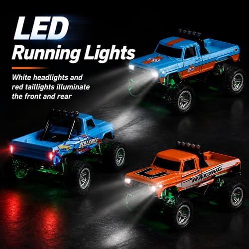 1:64 Scale Mini Remote Control Monster Truck with Trailer | 2.4GHz & App Dual Control, Alloy Mini RC Car with LED Lights, Portable Pocket Toy Car for Kids & Adults, Gift for Boys (Grey) - color: Grey