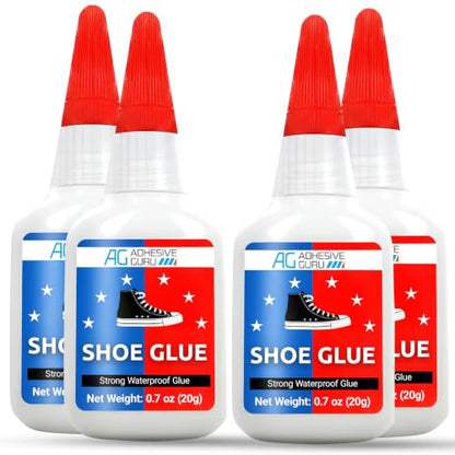 Adhesive Guru Professional Shoe Glue (4x0.7 oz), Shoe Sole Repair, Ultimate Shoe Repair Glue, Suitable for Sports Shoes, Sneakers, Boots, Sandals etc. Compatible with CA Accelerator - 4 Pack - size: 4 Pack, style: Shoe Glue