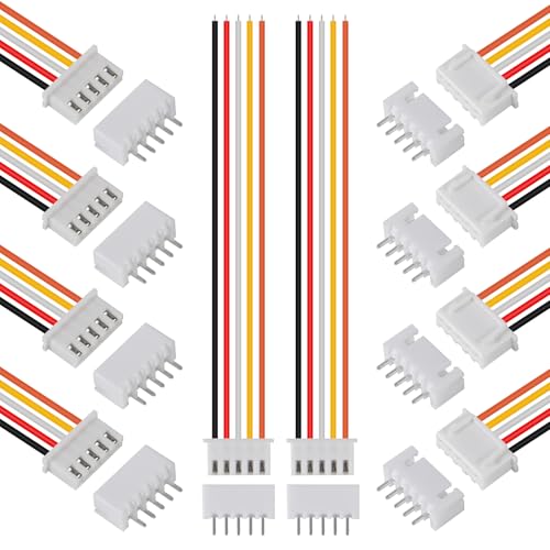 10Pairs JST-XH Connector Kit, XH 2.54mm 5 Pin Header Male and Female Connectors Plug Adapter with Flat Wire Cable 200mm 26AWG Compatible with JST XH (5P) - color: 5P