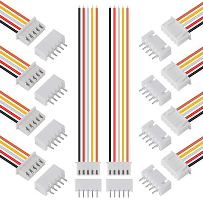 10Pairs JST-XH Connector Kit, XH 2.54mm 5 Pin Header Male and Female Connectors Plug Adapter with Flat Wire Cable 200mm 26AWG Compatible with JST XH (5P) - color: 5P