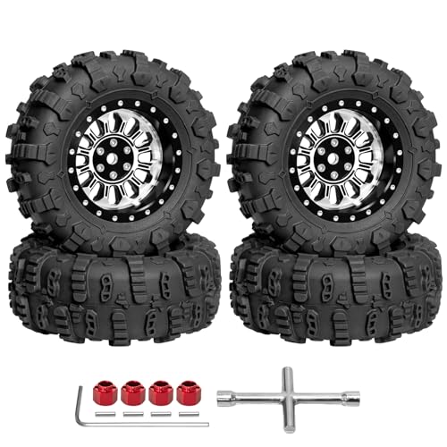 LRFHL 1.3" Beadlock Wheel Tires Aluminum for SCX24 TRX4M, 4PCS, Silver | Upgraded 1.45-inch Wheel, 1/24 SCX24 1/18 TRX4M RC Crawler Car Upgrade - color: Black Tires+ Silver Wheels-2