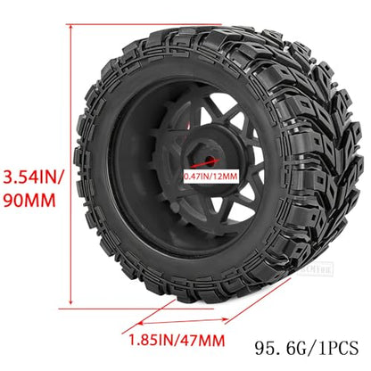 RC Truck Wheel and Tires for 1/16 SUMMIT E-REVO GORGON GROM MINI KRATON M-J-X H-B-X S-C-Y RC Car,Monster Truck Car Wheel Tires w/Plastic Wheels Rim,Soft Tire Highway Wheels (4PCS),Black and Red - color: Black-red(rc Wheels Tires)