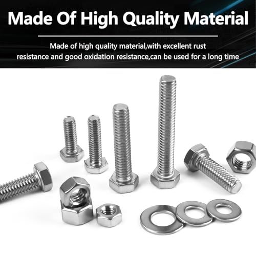 104pcs 304 Stainless Steel Bolts Nuts and Washers Kit,1/4-20,5/16-18,3/8-16 Hex Bolts Nuts Washers Assortment,15 Sizes Machine Screw Assortment Kit for Electronic Product, Small Repairs of Door Handle