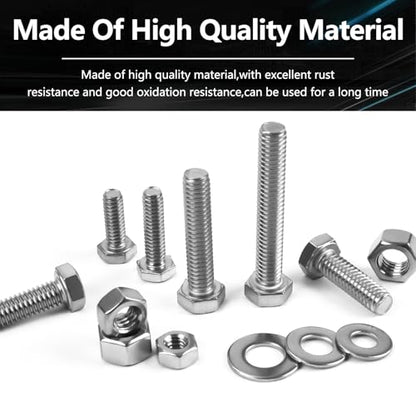 104pcs 304 Stainless Steel Bolts Nuts and Washers Kit,1/4-20,5/16-18,3/8-16 Hex Bolts Nuts Washers Assortment,15 Sizes Machine Screw Assortment Kit for Electronic Product, Small Repairs of Door Handle