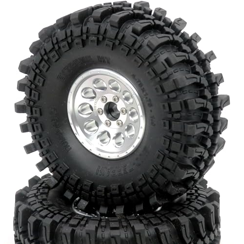 RC 1.9 Beadlock Wheels Rims Silver & XL Size 1.9 Tires 4.75" (121mm) Fit 1/10 Crawler Redcat Gen8 Traxxas TRX-4 Tamiay CC01 Axial SCX10 Mud Rock Crawler Badland Terrain, (4-Pack, Assembled) - color: Silver