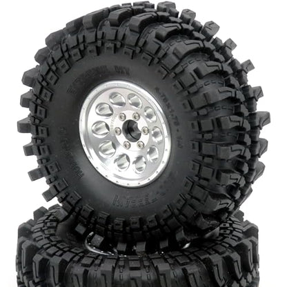 RC 1.9 Beadlock Wheels Rims Silver & XL Size 1.9 Tires 4.75" (121mm) Fit 1/10 Crawler Redcat Gen8 Traxxas TRX-4 Tamiay CC01 Axial SCX10 Mud Rock Crawler Badland Terrain, (4-Pack, Assembled) - color: Silver