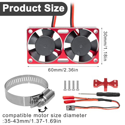 1/7 1/8 1/10 RC Cooling Fan Heat Sink with Adjustable Mount 35-43mm | for 1/7 1/8 1/10 RC Crawler Car 3660 3670 4074 4068 4274, 22000 RPM - style: Red 30*30mm