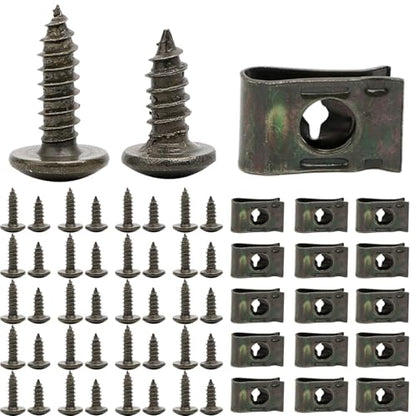 Minho 200Pcs Automotive U Tape Clip Fastener Kit, 50Pcs #10 x 1/2" Self-Tapping Screw +50Pcs #10 x 5/8" Self-Tapping Screw +100Pcs U Tape Clips,Metal Body Shell Panel Plate Bracket Fastener - style: Self-tapping Screw+U Tape Clips 200PCS