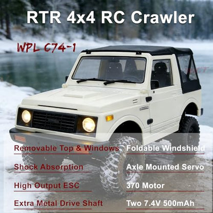 YUCT WPL C74-1 Suzuki Jimny RC Crawler | 1/10 Scale 4WD Off Road RC Truck, 2.4GHz RTR Remote Control with Metal Drive Shaft & 2 Batteries for Adults