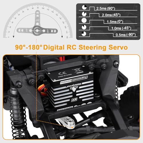 HobbyPark Waterproof RC Servo High Torque Coreless Motor Metal Gear Digital Servo Aluminum Case Parts for 1/8 1/10 RC Crawler SCX10 TRX4 RC Truck RC Car Buggy Basher Control Angle 180° (60kg Torque)