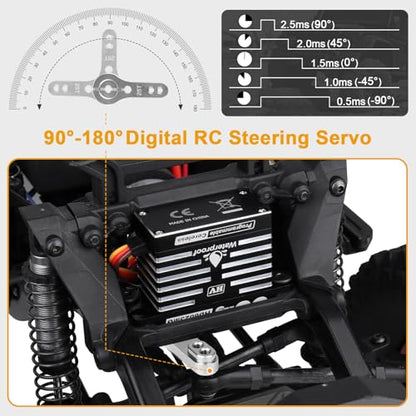 HobbyPark Waterproof RC Servo High Torque Coreless Motor Metal Gear Digital Servo Aluminum Case Parts for 1/8 1/10 RC Crawler SCX10 TRX4 RC Truck RC Car Buggy Basher Control Angle 180° (60kg Torque)