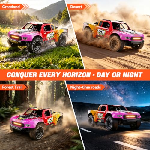 1/12 Brushless Remote Control Car RTR, 42MPH (70+Km/H 4WD Rc Short-Course Truck, Amateur-Level Rc Drift Car, Equipped with 3s 2200 Mah Battery, All-Terrain Tires, Suitable for Adults-RED - color: Red