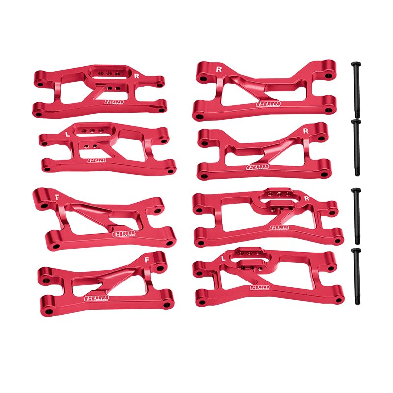 GPM 7075 Alloy Front Upper & Lower + Rear Upper & Lower Suspension Arms for Mini Maxx Monster Truck-107154-1 (Red) - color: Red