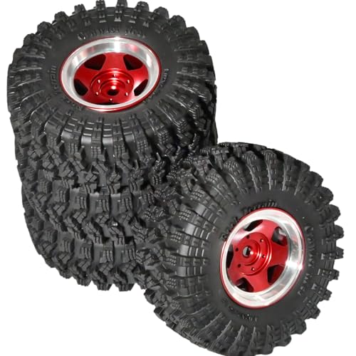1.3” RC Beadlock Wheel Tires Set 70 * 26mm for 1/18 1/24 SCX24 TRX4M, Red | Aluminum Wheel Rims Super Large Soft Mud Terrain Rubber Off-Road Tires for 1/18 1/24 Micro Crawler Car SCX24 TRX4M Upgrade - color: Red