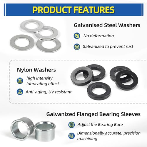 Bearing Bore Hole and Hub Length Adjustment Hardware Kit, with Flanged Bearing Sleeves, Nylon & Steel Washers