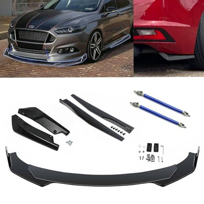x xotic tech 9Pcs Front Bumper Lip Chin Spoiler + Side Skirt Winglets Diffuser + Rear Bumper Canard Splitter Car Body Kits + Blue Adjustable 8"-11" Support Rods Universal Fit Most Vehicles - color: Blue, size: Full Wide Body Kit w/8"-11" Rod