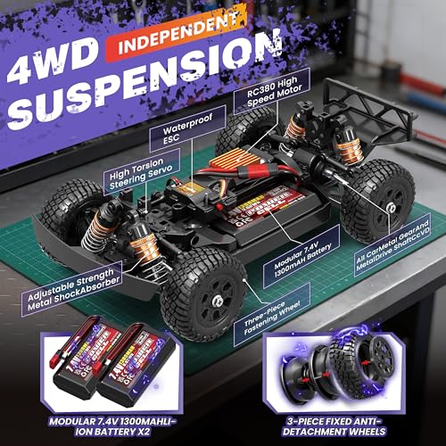 Remote Control RC Cars 1:16 Monster Truck Toys Cars for Adult & Boys, 4WD Off-Road, Metal Transmission Parts, High Speed Fast 40+ KPH, 4X4 Waterproof with 2 Rechargeable Batteries (HS16-83) - color: Purple