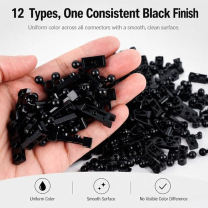 Ball Joints Socket Plate Connector - 250pcs Building Block Bulk Parts and Pieces, Pins Towball Bricks Accessories Sets Black - color: Black