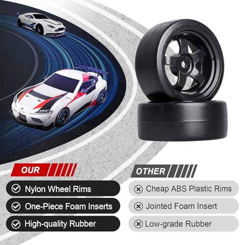 Hobbypark 12mm Hex 1/10 RC Drift Tires Hard Plastic and Wheels for Tamiya HPI Traxxas Kyosho Redcat HSP 1:10 Scale RC Drift Car Drifting (Set of 4)