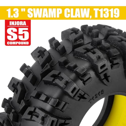 INJORA 1.3 Swamp Claw Tires and Inserts for 1/18 1/24 RC Crawler (Yellow) - color: Yellow