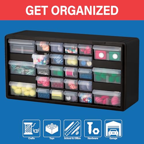 Akro-Mils 26-Drawer Plastic Storage Cabinet, 20"W x 6"D x 10"H, Black - color: Black, size: 26 Drawer, style: 1 Pack