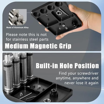 Magnet Tool Tray Aluminum Alloy Screw Tray with Tool Holder RC Parts Fixing for 1/10 RC Cars, Drones, Phone, Computer, Eyeglass, Electronic Multi-Compartment Anti-Loss Organizer Storage Box(Black) - color: Black