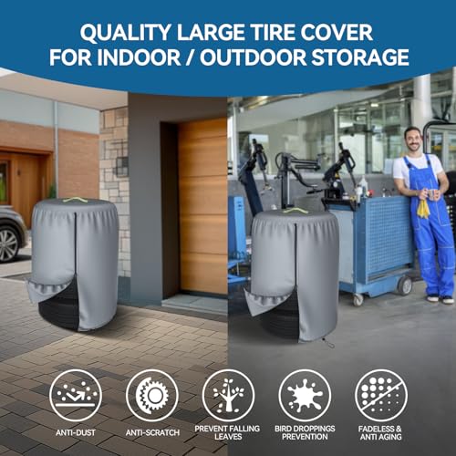 Durable 600D Tire Storage Bag,Large Tyre Dust Protective Cover with Waterproof Zipper, Spare Stack Storage Tire Cover for Indoor/Outdoor Use,Universal Fits Trucks,SUV,Jeep,Car,Trailer,RV,Camper Wheels - size: 35 inch Diamete, 49 inch Height
