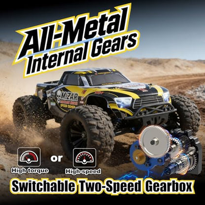 1/10 Brushless RC Truck, 4WD Fast Remote Control Car for Adults with 3S 5000mAh Battery, 2-Speed Transmission & CNC Metal Gears, All-Terrain Waterproof Heavy-Duty Off-Road Monster Truck RTR