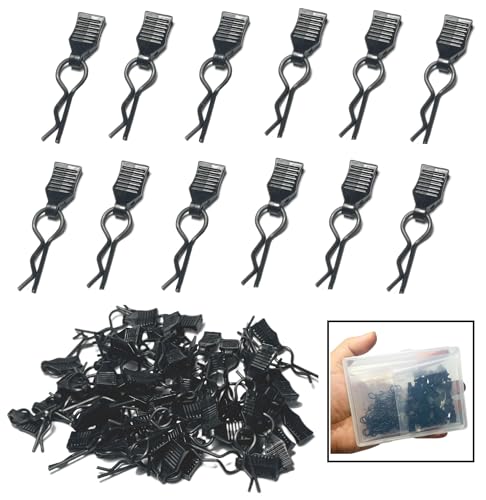 60PCS ZQToday Universal RC Body Clips with Pull Tabs for All 1/8 1/10 1/12 Scale Traxxas Redcat Axial Arrma HSP HPI Himoto Tamiya RC Car Body Clips(1.2mm Rod Black Clips and Tabs)