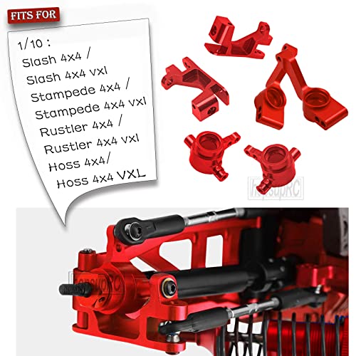 Alloy Steering Blocks Caster Blocks C-Hubs Stub Axle Carriers Upgrades Part for 1/10 Slash Rustler Stampede Hoss 4x4 VXL 4wd,Left & Right,w/Wheel Hex & Bearings Hops Up,Red - color: Blocks-Red