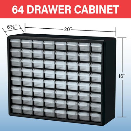 Akro-Mils 64-Drawer Plastic Drawer Storage Cabinet for Garage Organization, Bead Organizer, Building Bricks Storage, Teacher Toolbox, Makeup Organizer, 20" W x 6" D x 16" H, 10164 White | Plastic Cabinet w/ Drawers for Garage Organization, Beads, Building