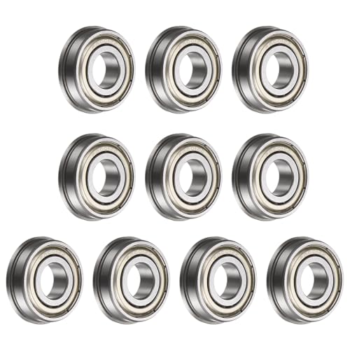 uxcell F6001ZZ Flanged Ball Bearing, 10pcs 12x28x8mm Chrome Steel Double Shielded ABEC1 Flange Bearings - size: 12x28x8mm