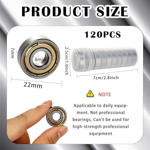 120 Pcs Ball Bearings 608 ZZ Double Metal Sealed Deep Groove Bearings Small Ball Bearings for Furniture Wheel Skateboards Inline Skates 3D Printer