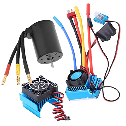 3650 2300KV Brushless Motor and 60A ESC Combo with Heat Sink, fit for /10 RC Cars, High Performance Sensorless Speed Controller Set Truck