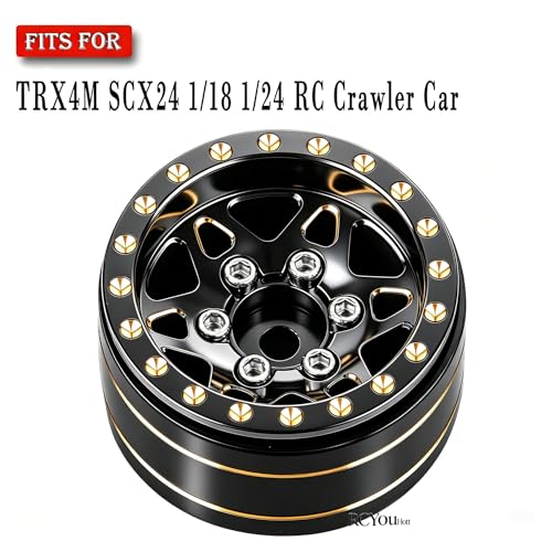 RC 1.0 Beadlock Wheel Rims for 1/24 SCX24 1/18 Trx4m RC Crawler Car,(4PCS) Full Brass RC Beadlock Wheel Rims,1.0 Beadlock Wheel Rims Set