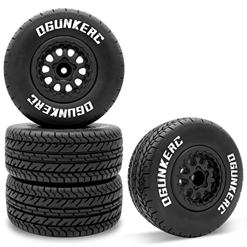 OGRC 4PCS 12mm Hex Tires Plastic Wheel Rims with Foam Inserts Rubber Tyres for 1/10 Tires for Traxxas Slash Redcat Axial Redcat HSP Tamiya HPI Kyosho RC Short Course Truck