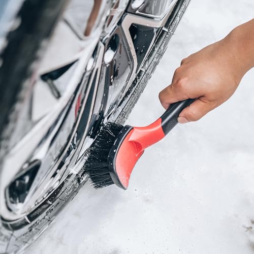Maxshine Universal Soft Grip Heavy Duty Brush - Ergonomic Short Handle, Anti-Slip Grip, Scratch-Resistant Bumper, Stiff Bristles for Tire, Carpet, Floor Mats & Tough Surface Auto Detailing