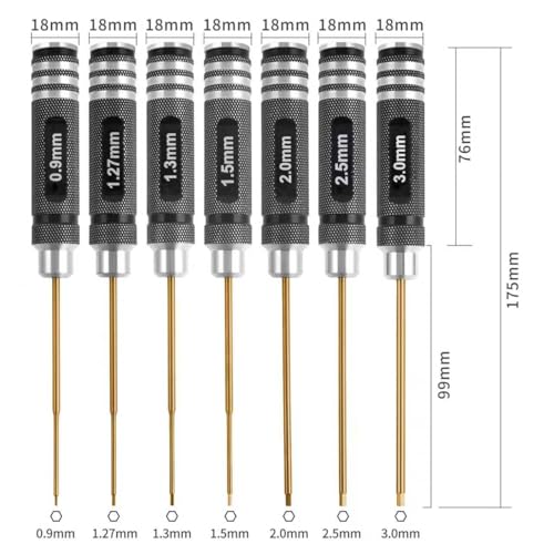 Professional RC Titanium Plated Ti Coated Hex Screwdriver Set 7PCS | Precision Hexagon Allen Kit (0.9-3.0mm) for RC Car, Drone, Helicopter, Durable RC Tool Kit