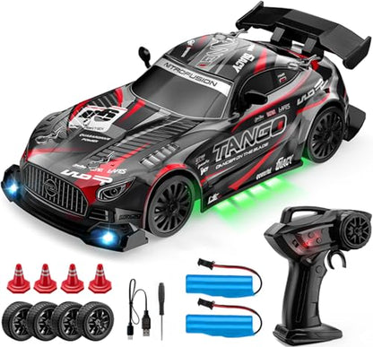 1:24 Scale RC Drift Car 4WD 2.4GHz High Speed Racing Sport Toy Car with LED Lights, Racing and Drift Wheels (E82-Black) - style: E82-Black