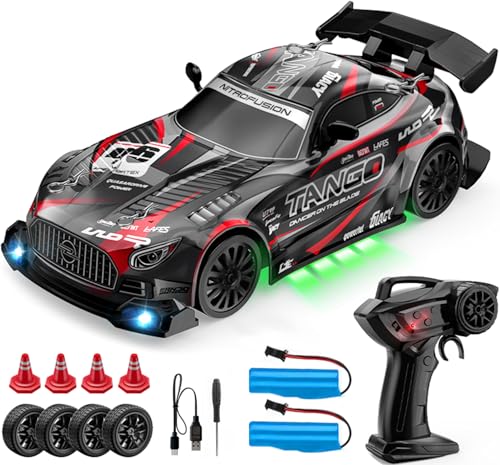 1:24 Scale RC Drift Car 4WD 2.4GHz High Speed Racing Sport Toy Car with LED Lights, Racing and Drift Wheels (E82-Black) - style: E82-Black