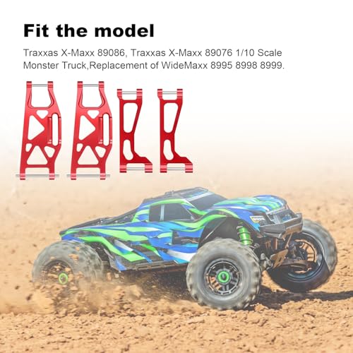 6061-T6 Aluminum Suspension Arms – Front & Rear Upper/Lower Link Set for Traxxas X-Maxx 89076 89086 (Replacement for WideMaxx 8995/8998/8999, Red, 8PCS) - color: Red