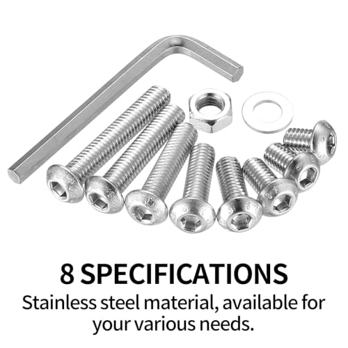 178 Pcs M6 Screws Assortment Kit, Metric Nuts and Bolts Assortment Kit, Hex Socket Button Head Cap Screw Bolts and Nuts Kits, Hex Socket Screw Set, Machine Screws Set, with Spanner(Silver) - size: M6