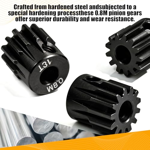 3-Pack Steel Metal 0.8M 5mm Pinion Motor Gear Sets 13T Compatible with HPI Kyosho Losi Axial Tamiya 1/8 1/10 RC Car Monster Truck Buggy, 0.8 Module Gear for Traxxsa Arrma - style: 3Pcs 13T