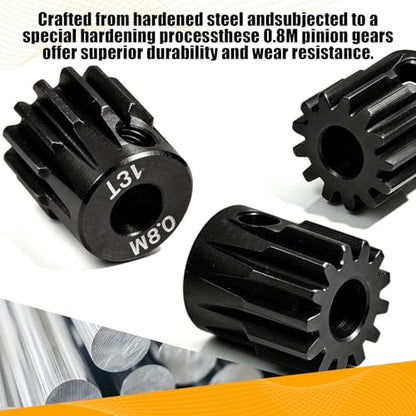 3-Pack Steel Metal 0.8M 5mm Pinion Motor Gear Sets 13T Compatible with HPI Kyosho Losi Axial Tamiya 1/8 1/10 RC Car Monster Truck Buggy, 0.8 Module Gear for Traxxsa Arrma - style: 3Pcs 13T