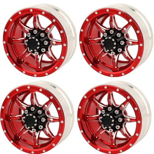 1.9 inch Metal Beadlock Wheel Rims Hubs for Axial SCX10 I II III 90046 SCX10 PRO Capra TRX4 RC4WD D90 1/10 RC Rock Car Crawler Upgrade Part (red) - color: Red